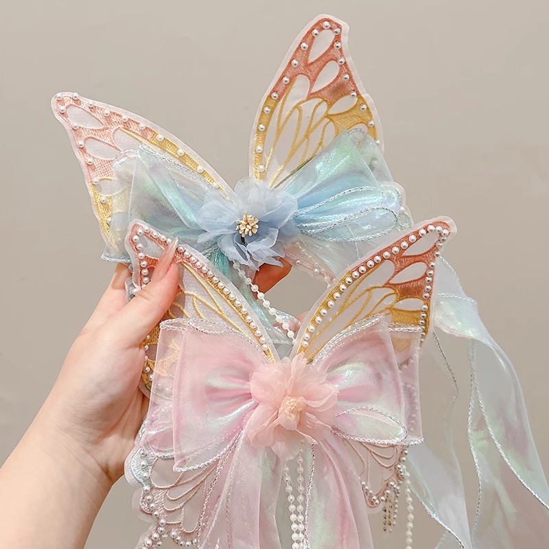 Niños gradiente mariposa clip para el cabello de la mujer super hadas arco clip superior niñas cráneo posterior clip de correa clip para el cabello