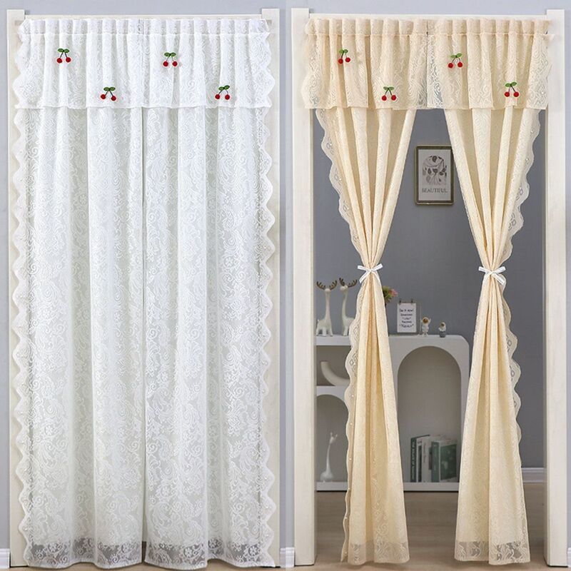 Lace Door Curtain for Home Use, Partition Curtain, Decorative Sheer Curtain, Retractable Hanging Curtain for Privacy