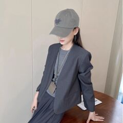 灰色休闲简约V领长袖西装外套女春季2025通勤利落小个子气质西服