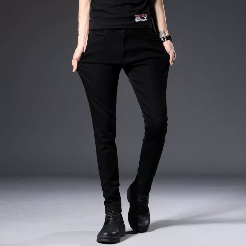 Высококачественные красивые чистые черные джинсы в корейском стиле, модные эластичные облегающие брюки, новые универсальные мужские брюки