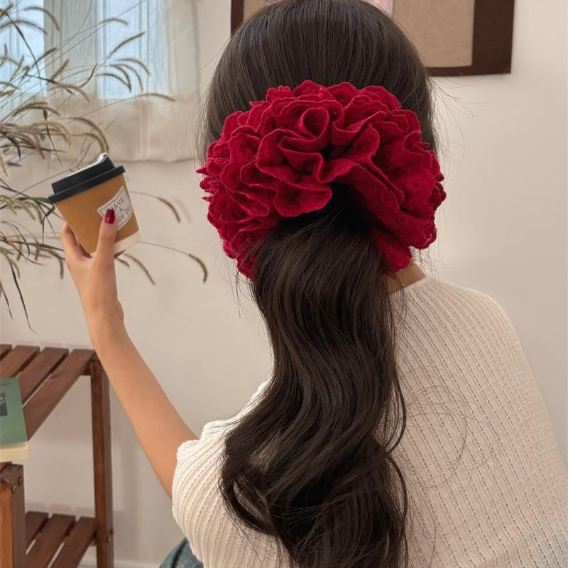 Shop Owner's Personal Collection~ Beloved Red Handmade Fabric Lace, Enlarged and Thickened Ruffle Edge, Large Intestine Ring