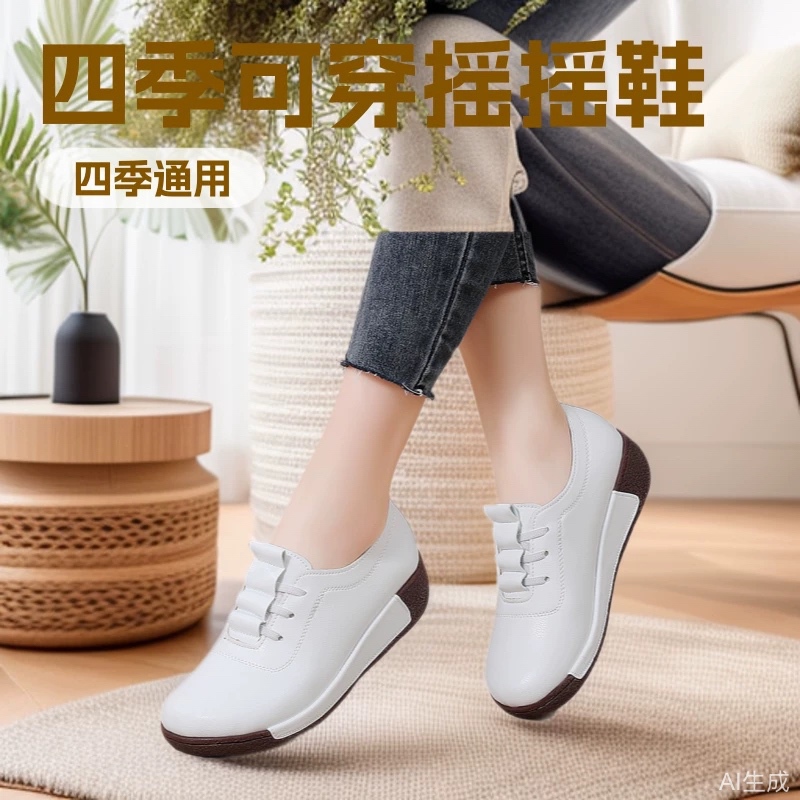 2024 Autumn New Women's Rocking Shoes Korean Style Slip-On Mom Shoes with Hidden Heel Increase Casual Women's Flats Versatile Platform Shoes