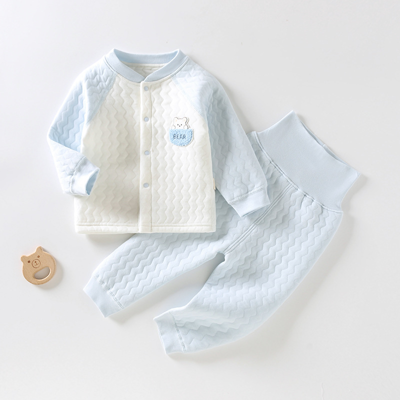 秋冬儿童内衣套装新生儿三层保暖高腰护肚两件套宝宝无骨打底衣