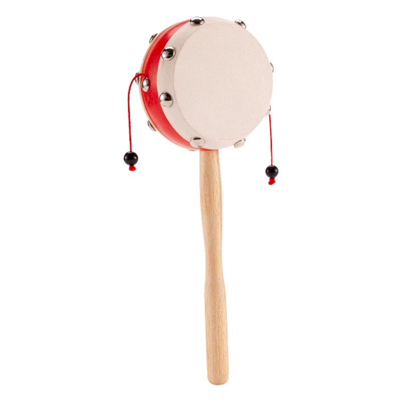 Rattle baby toys can bite hand wave drum baby wooden sheepskin Traditional children newborn boys and girls