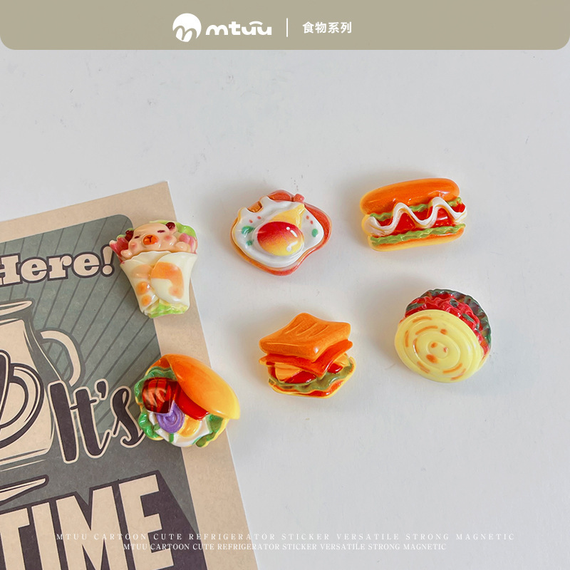 冷蔵庫マグネット新しい模擬立体ハンバーガーホットドッグパンケーキミニ食品ベーキングメッセージメモ磁気ステッカー|undefined