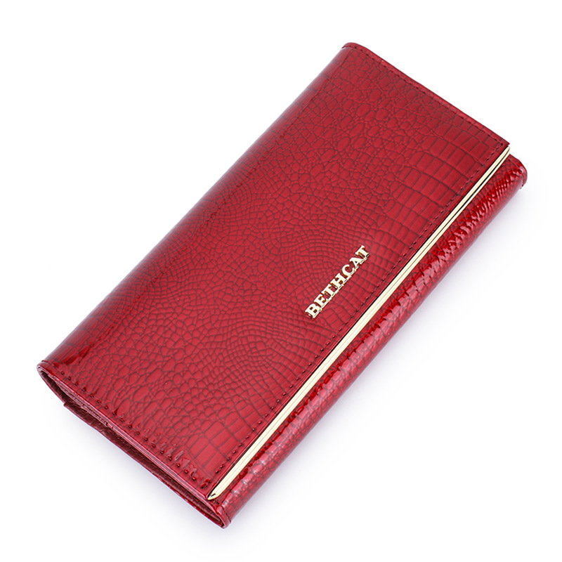 Export Long Genuine Leather Women's Wallet Luxury Patent Leather Crocodile Embossed Clutch Bag Custom Wholesale - Thumbnail 2