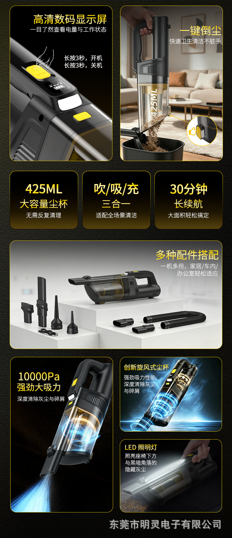New Handheld Vacuum Cleaner for Car and Home Use, Wireless, High Suction Power, Digital Display, Car Vacuum Cleaner