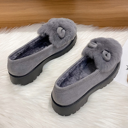 Insulated outerwear women's shoes 2024 new model thick sole fuzzy boots women genuine rabbit fur lined warm cotton shoes for women