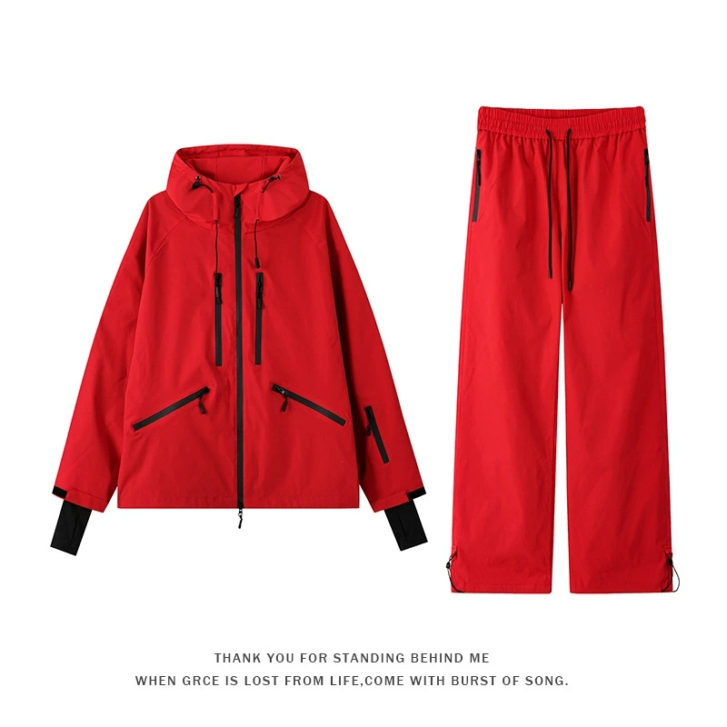 Красный лыжный костюм на год рождения, парный костюм, одинарная и двойная уличная куртка, лыжные штаны, двухсекционный морозостойкий костюм.