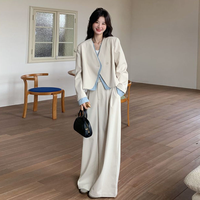 假两件西装阔腿裤套装女2025年新款两件套韩系休闲百搭ootd穿搭|undefined