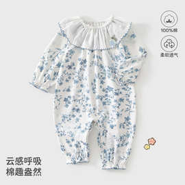 春秋婴幼儿连体衣a类全棉的可爱休闲连体衣女宝宝家居服秋连体衣