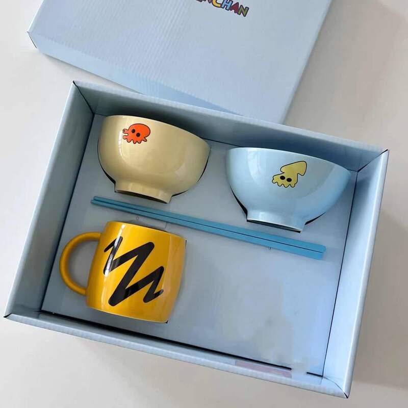 Cartoon Animation Korean Tableware Gift Box with the Same High-Value Ceramic Horse Cup Rice Bowl Plate Cute Gift Set