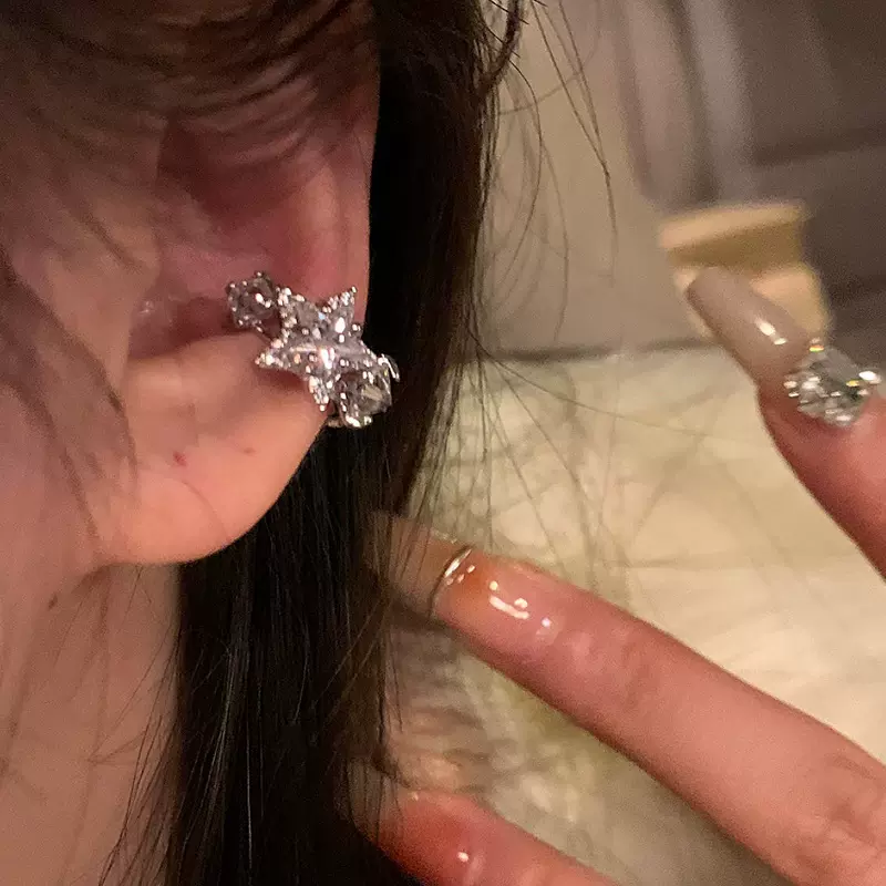 韩系爆款超时精致锆石星星耳骨夹甜酷辣妹风耳钉网红同款耳饰批发