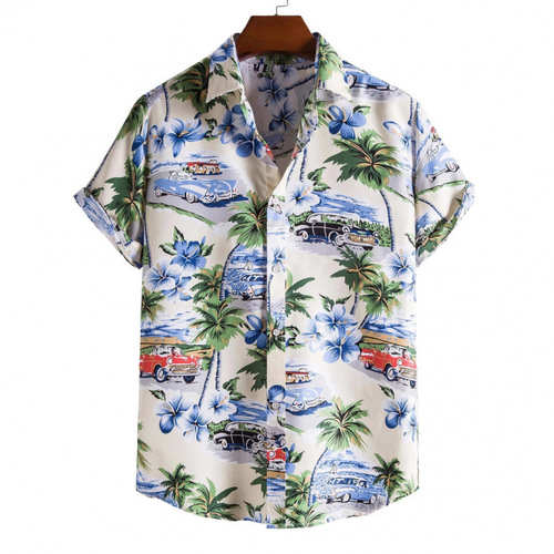 European and American Bestselling Hawaiian Style Men's Short Sleeve Shirts 3D Digital Wholesale