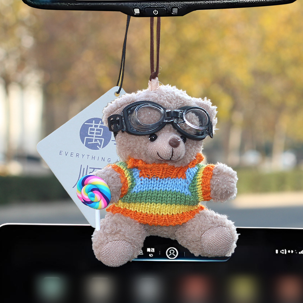 Pequeño oso de peluche colgante de automóviles colgante de automóviles colgante de automóviles espejo retrovisor colgante de automóviles adornos perfumados joyas mujeres