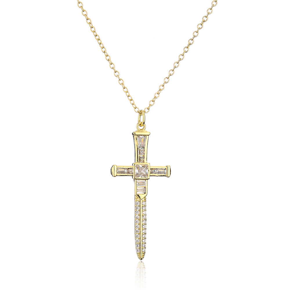 Fashion geometric copper zircon cross necklace