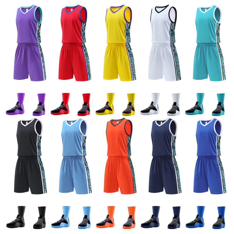 Wholesale new basketball uniform suit school team game ball transport uniform breathable sweat-absorbent quarterpants basketball jersey adult children