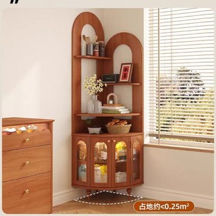 Solid Wood Corner Storage Rack Wall Corner Cabinet Vintage Living Room Corner Cabinet Bookshelf Small Apartment Corner Storage Sideboard
