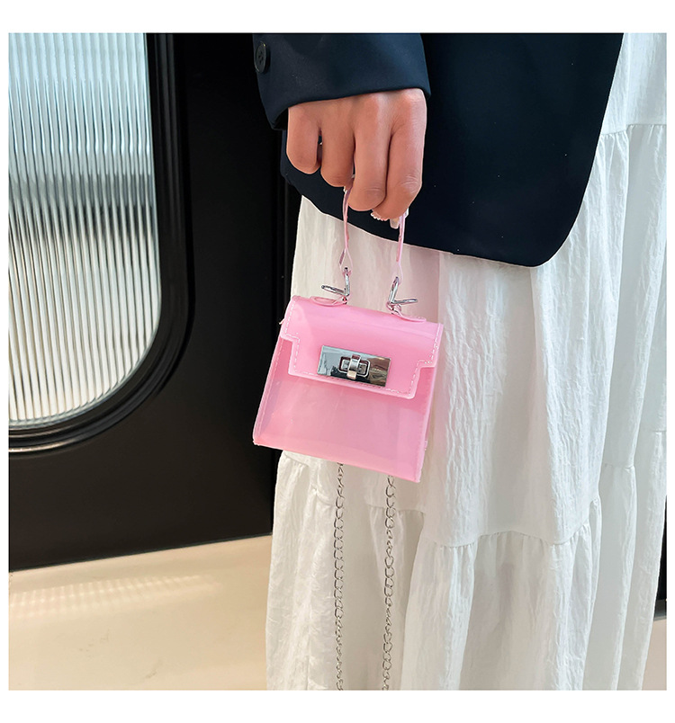 165g Weight Flip Cover, Lock clasp Closure Type Single Shoulder Strap, Top Handle Strap Type Casual Occasion PVC Material Solid Color Pattern All Seasons Season Women's Gender Streetwear Style Square Shape Small Size Women's Small PVC Solid Color Streetwear Square Flip Cover Lock Clasp 6
