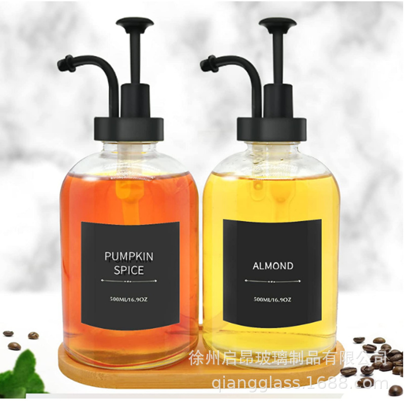 亚马逊16.9oz 500ml晶白料皂液器咖啡分配器糖浆分配瓶分装瓶