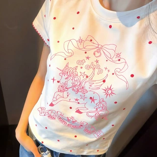 波点小马印花纯棉短袖t恤女2026夏季新款修身显瘦打底衫短款上衣