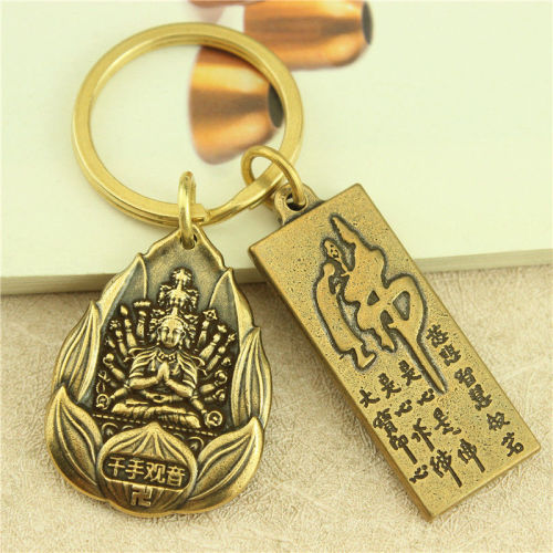 Brass twelve zodiac sign keychain natal Buddha and bodhisattva eight guardian saints creative personalized retro car pendant