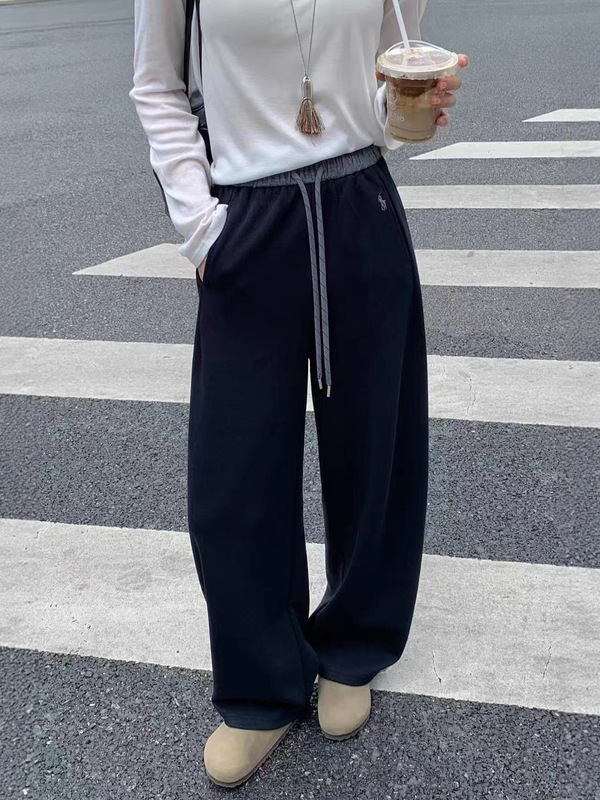 美式撞色抽绳拼接弯刀卫裤女2025秋季新款高腰休闲阔腿运动裤子|undefined