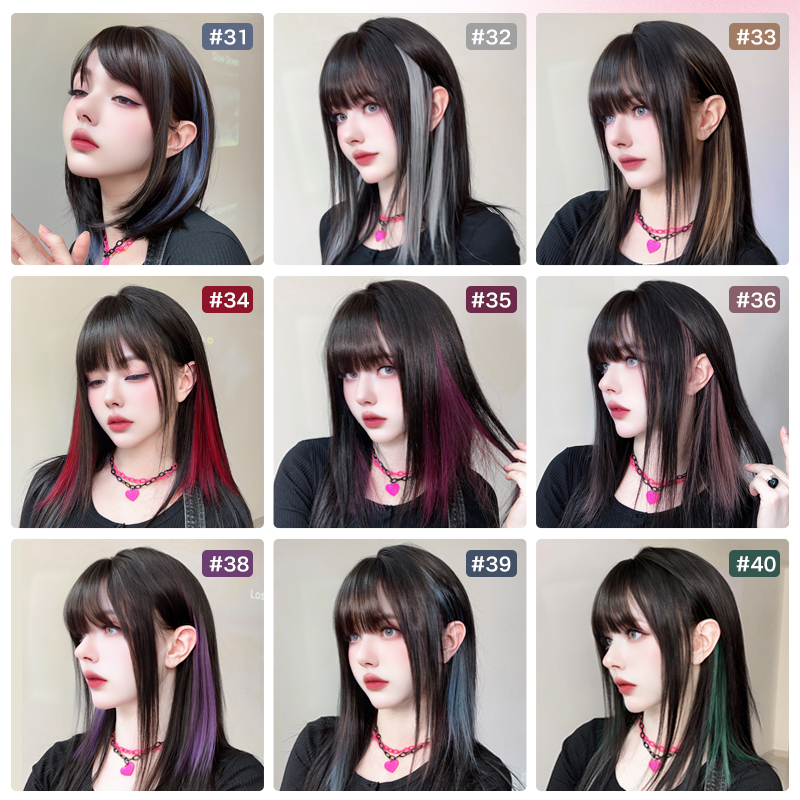 ショートヘアピンクハイライトウィッグピース耳掛け染毛ピースカラーウィッグピースワンピースインビジブルシームレスヘアエクステンションピース|undefined