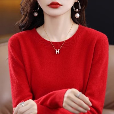 Suéter Básico de Lana Pura con Cuello Redondo para Mujer Talla Grande Lana Pura Suelto