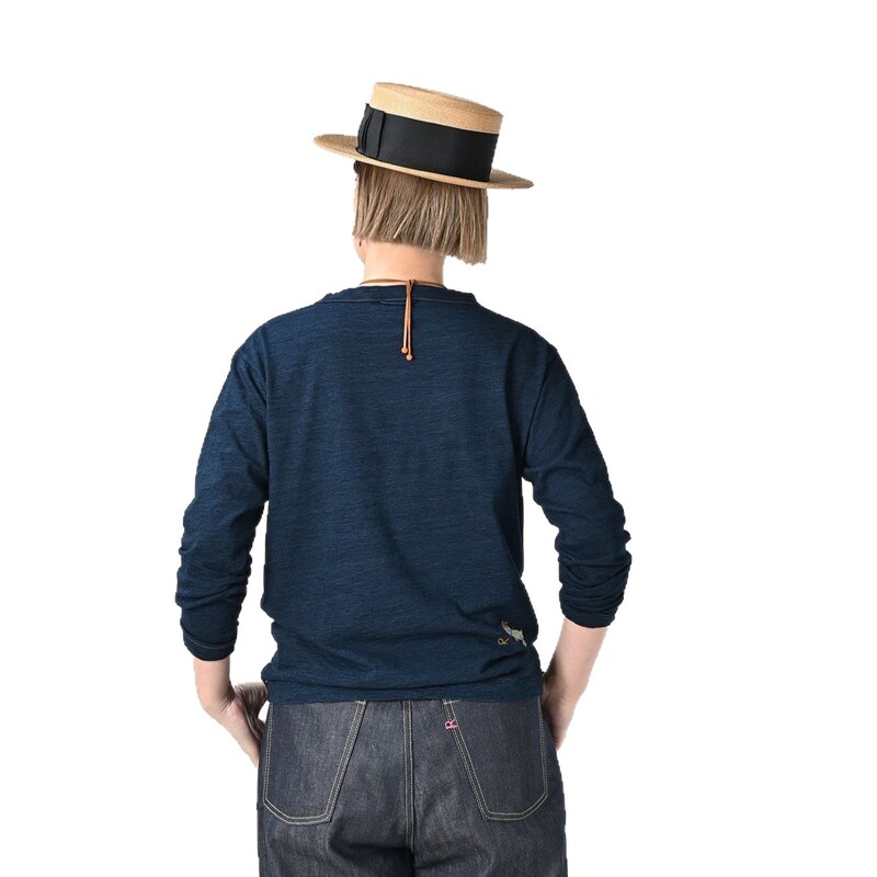 原工厂直供外贸服装麻蓝靛蓝版45R开泰羊刺绣长袖T男女同款情侣恤|undefined