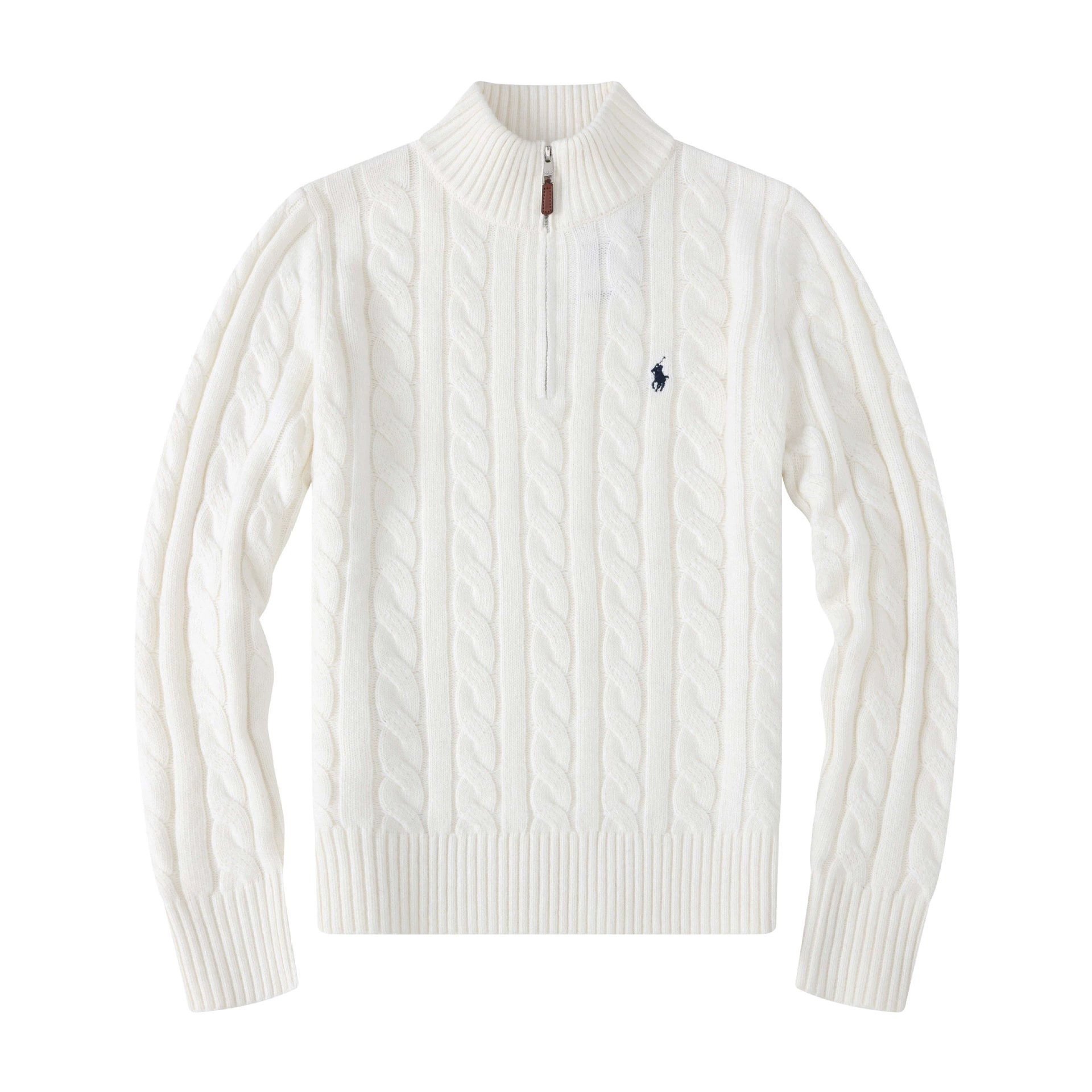 Men's half-zip wool sweater, cable knit demi-season pullover, zipper collar, S–XXL