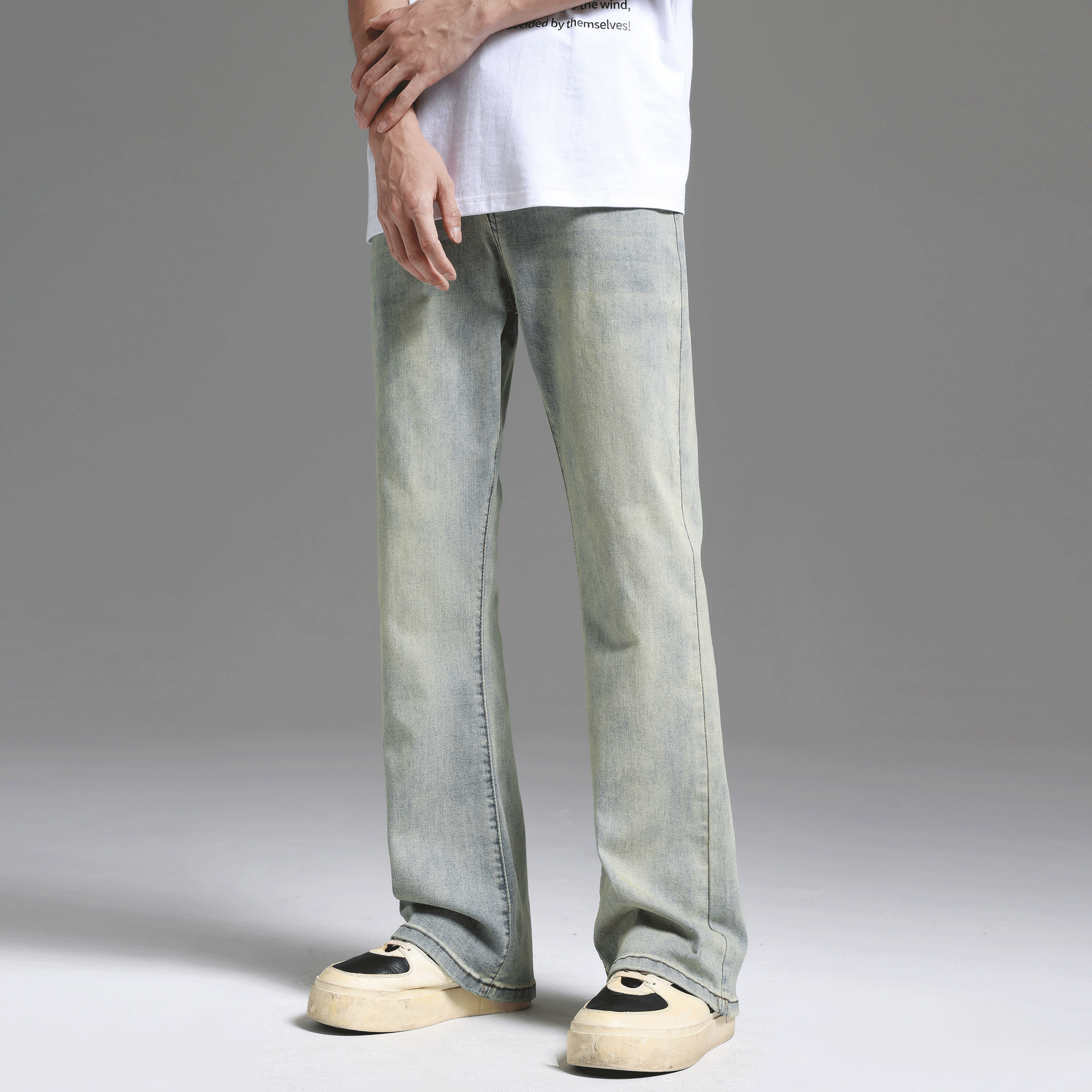 Yellow mud micro-lar jeans men's summer all-match ruffian handsome high-end sense pants slim leg long straight tube machete pants