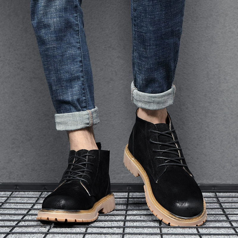 Зимние хлопчатобумажные сапоги на флисовой подкладке оптом кожаные сапоги с большим носком Короткие сапоги Ботинки Martin Корейские британские сапоги полусапоги модель 6800