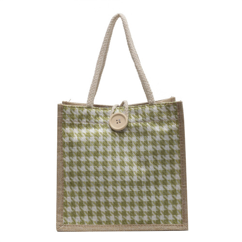 Small fresh ins portable linen lunch bag for women  summer hand-carried linen small shoulder bag imitation linen shopping bag