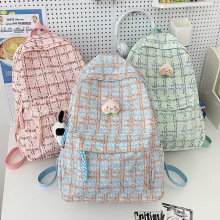 格子书包女大学生小众设计感初秋冬中高中生高颜值双肩背包