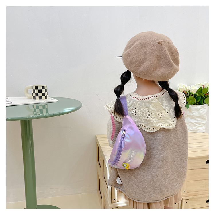 2023 New fashionable and trendy portable laser PU leather children's waist bag, crossbody small bag, sports laser chest waist bag undefined