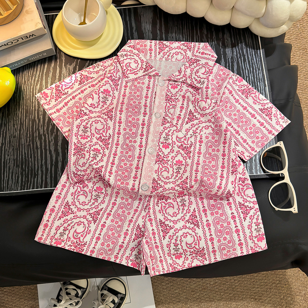 Island style shirt suit-pink cashew pattern / 90cm