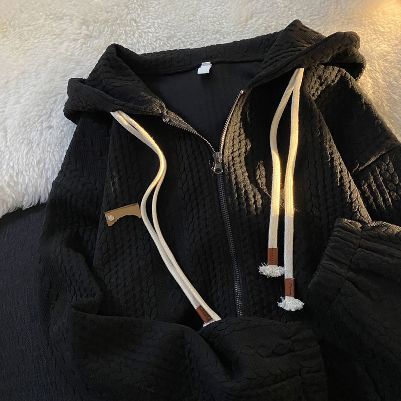 2024 nueva chaqueta waffle ropa exterior americana estilo perezoso marca de moda de nicho cremallera chaqueta ins japonesa