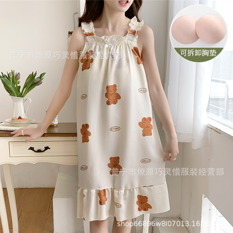 Pijama de verano delgado vestido de camisa de algodón de manga corta nubes nuevo pijama dibujos animados lindos ropa para el hogar suelta
