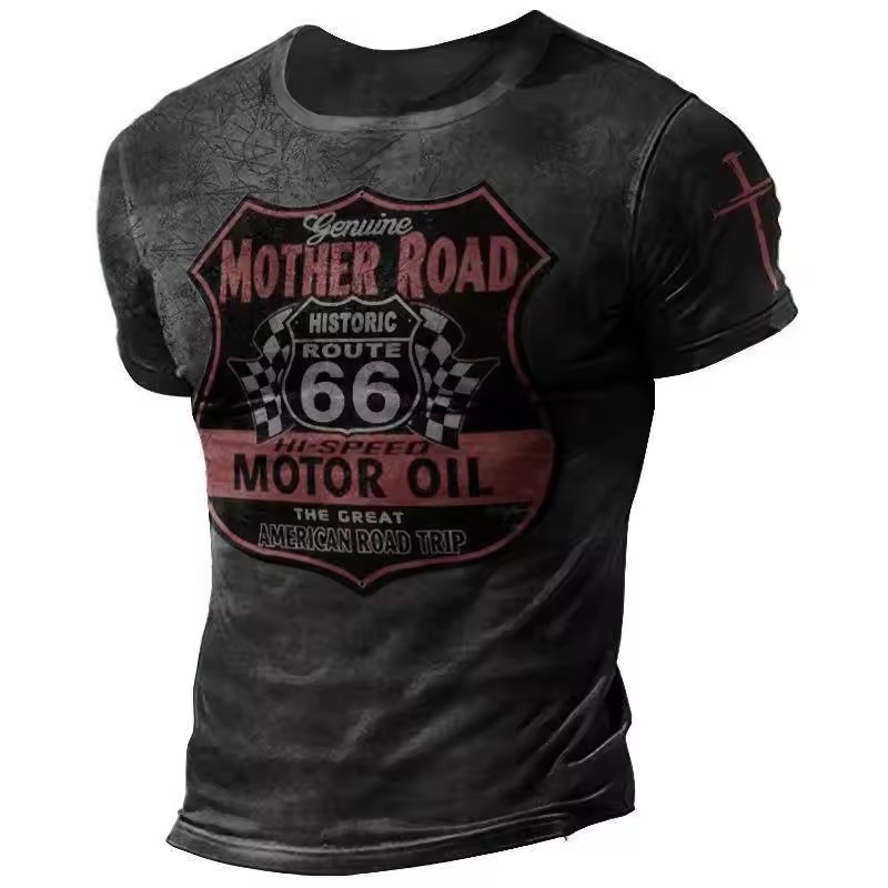 Camiseta de cuello redondo de manga corta transpirable de malla suelta de verano de los hombres con estampado 3D con estampado de lema retro clásico