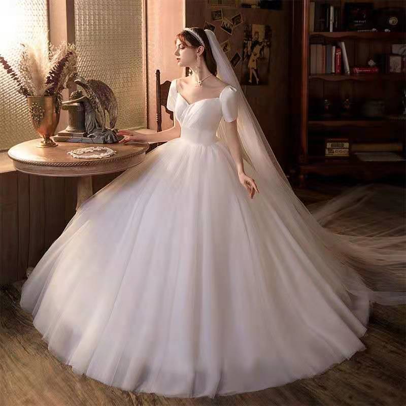 European and American Style Wedding Bride Elegant Simple Wedding Dress White Ivory Beautiful Evening Dress Fancy Dress