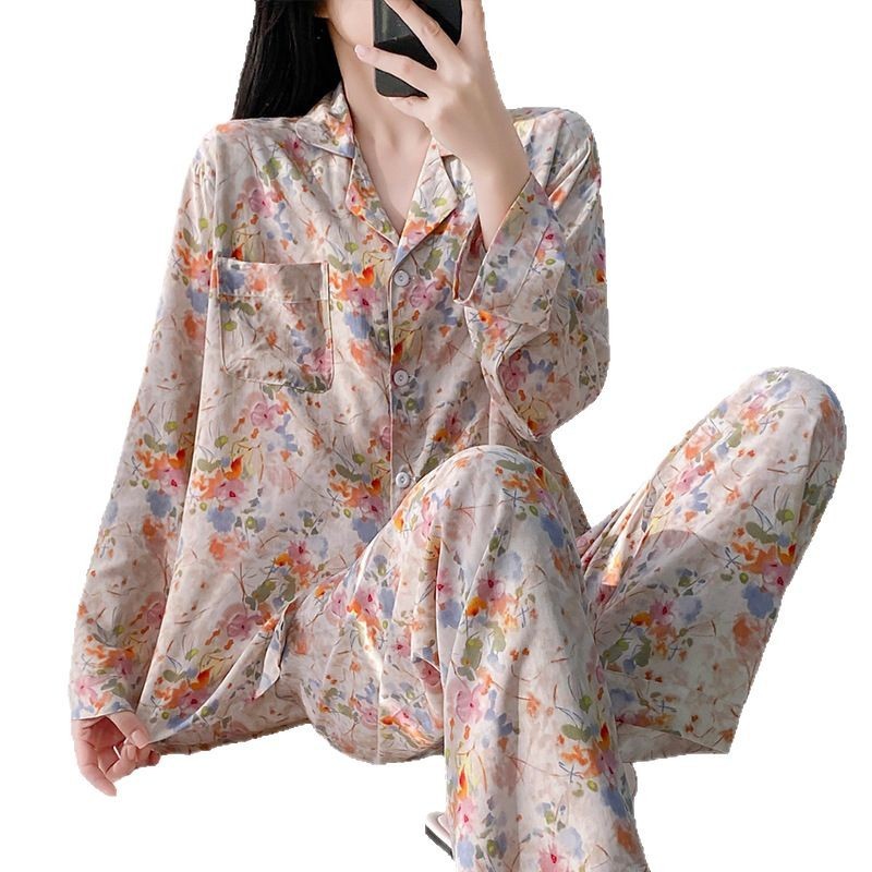 女性用夏の綿シルクパジャマ、長袖、薄手のホーム服、通気性、吸汗性、柔らかい綿シルク、大きいサイズのスーツ、ドロップシッピング|undefined