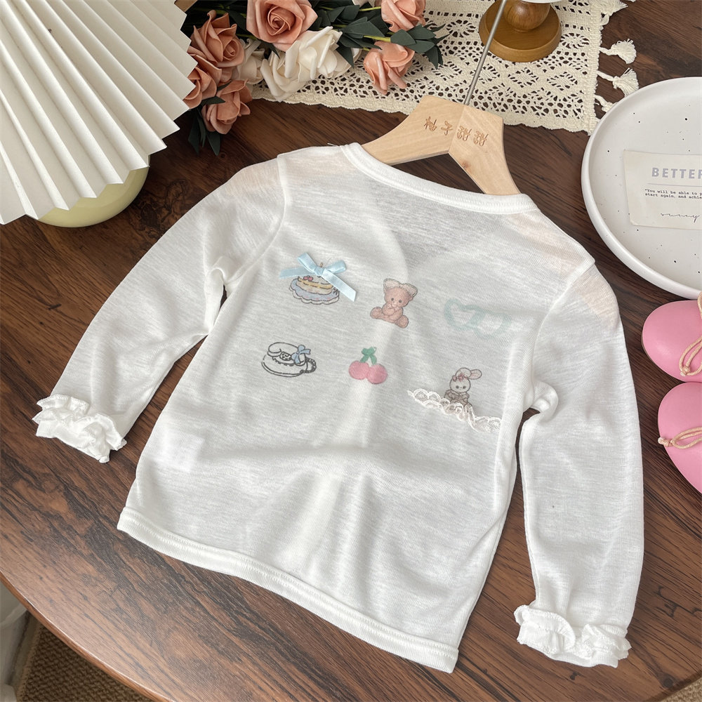Niñas de verano color sólido dibujos animados impresión arco ultra delgado chaqueta de protección solar bebé aire acondicionado cardigans chaqueta de niños mujeres