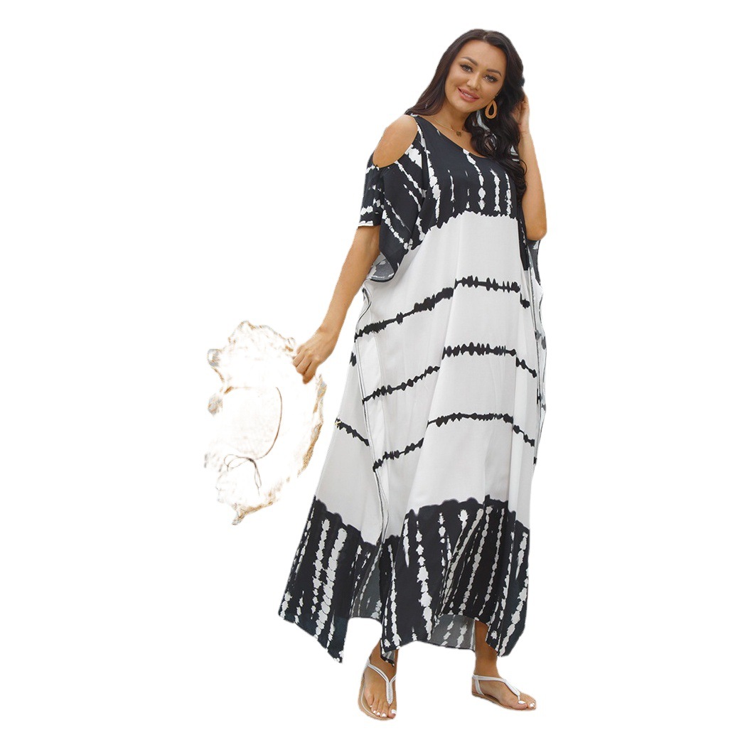 Blusa de playa europea y americana fuera del hombro posicionamiento túnica vacaciones en el mar Falda larga bikini traje de baño camisa de protección solar 1D31