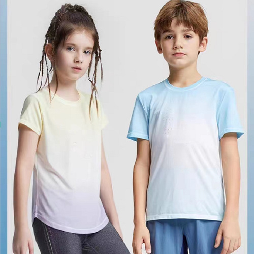 Exported cross-border summer thin boys' girls' children yoga tops short sleeve sports workout tops quick-drying running shirts