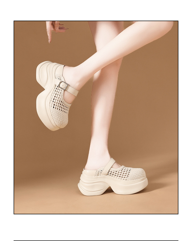 Dép sandal nữ đế dày tăng chiều cao, quai chữ V, mũi kín, phong cách xốp mát — màu đen chi tiết 16