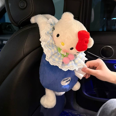 Car tissue box/set – Car and Home Cartoon Cat - blue-cute-kt-cat-tissue-box-with-cherry-scarf-design