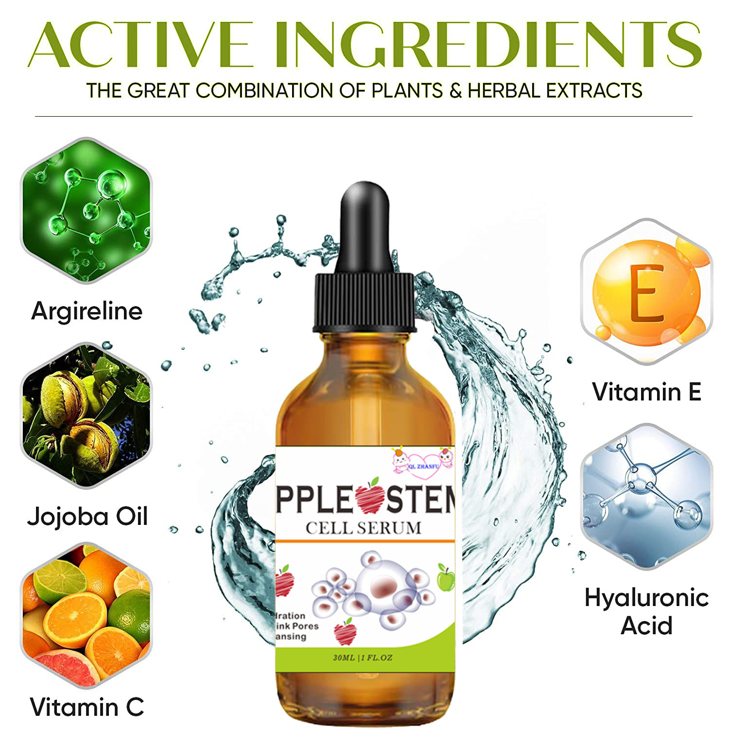 QLZHANFU Apple Cell Original Solution and Moisturizing Facial Vitamin A Skin Rejuvenating essence_voghion.com