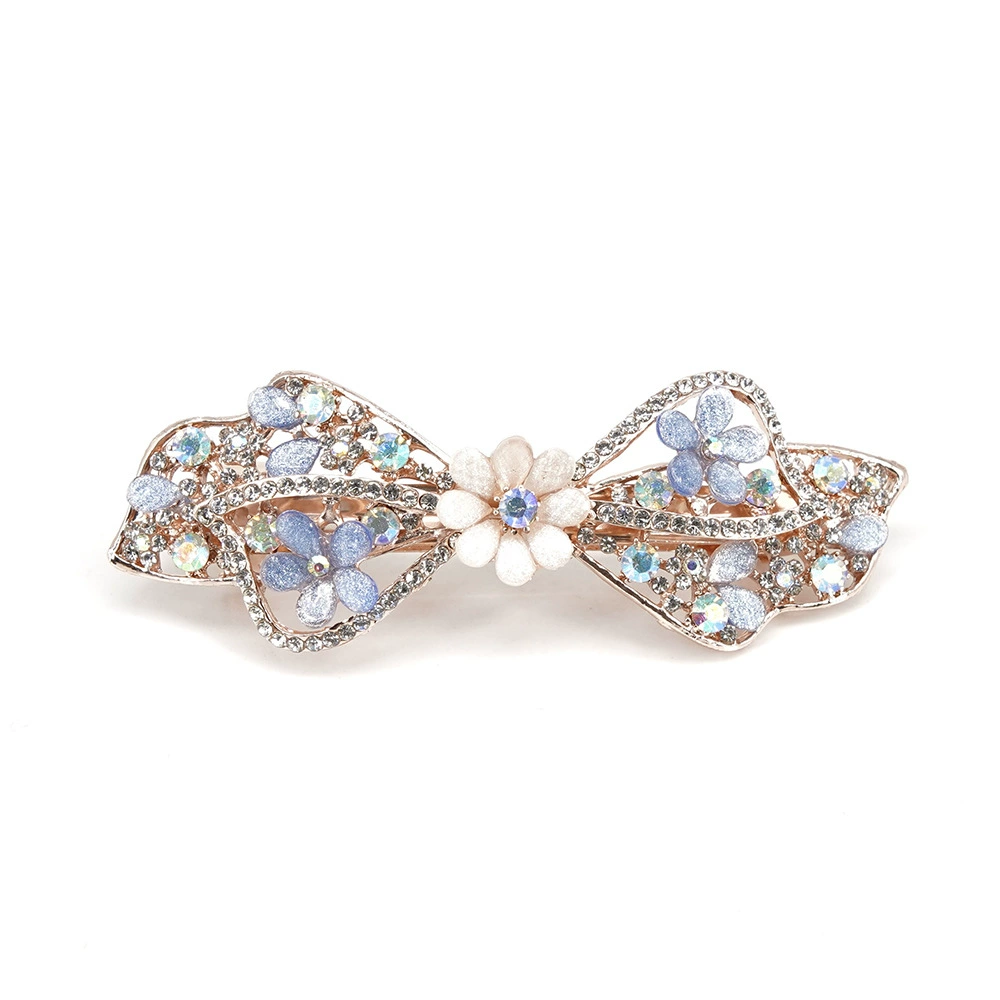 Заколки для волос HUAGU JEWEL с цветочным бантом - металлические зажимы с кристаллами, элегантный флористический аксессуар