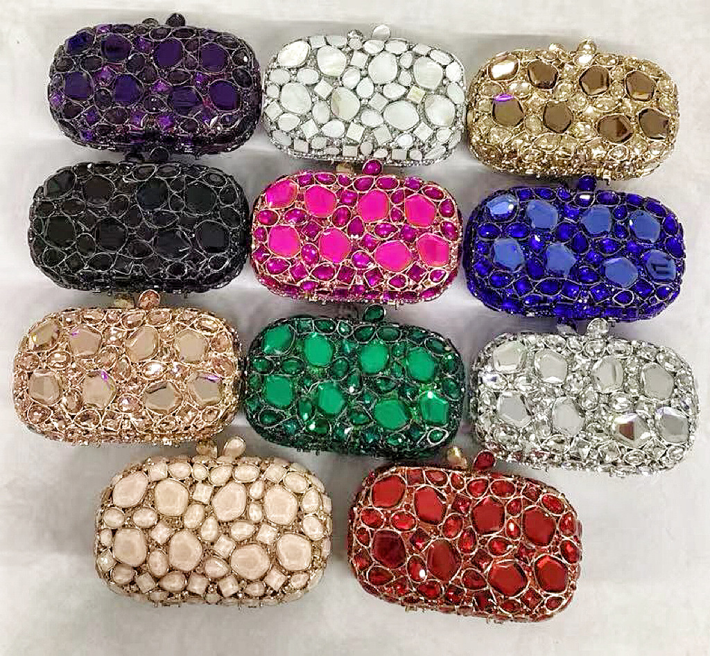 Túi clutch nữ đính đá dạ hội cao cấp, thiết kế kim cương rỗng, phong cách châu Âu — Vàng Pha Lê, Màu Sâm panh, Màu bạc, Màu xanh lá chi tiết 1